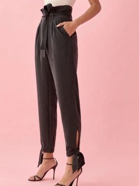 Reformation Avalon Paper Bag High-Waist Black Ankle Tie Pants Size 4